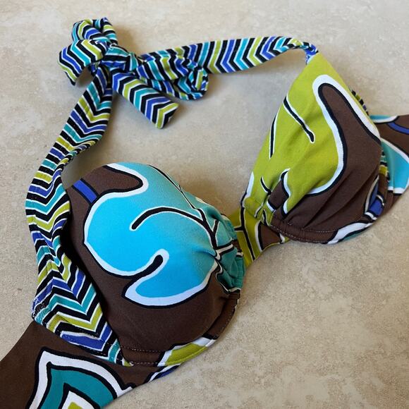 Tommy Bahama Brown Blue Green Halter Bikini Top Size 32C - Picture 2 of 6